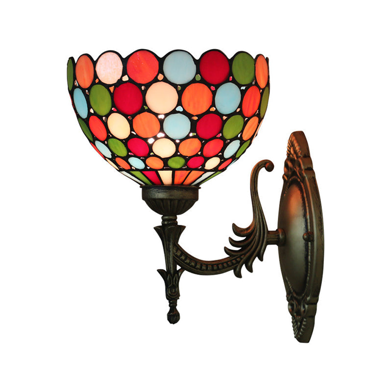 Avtoit | Spots/Semicircles Wall Lamp Single Bulb Yellow Glass Tiffany Wall Mounted Light Fixture in Bronze