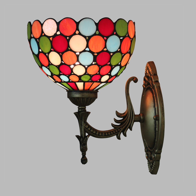 Avtoit | Spots/Semicircles Wall Lamp Single Bulb Yellow Glass Tiffany Wall Mounted Light Fixture in Bronze