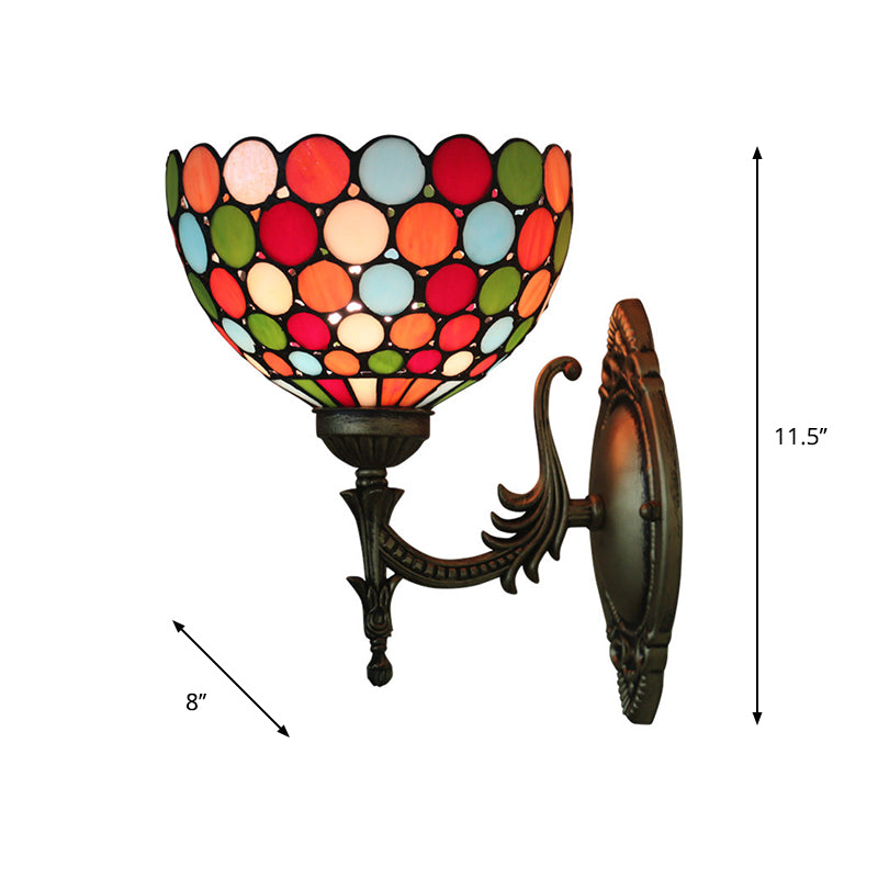 Avtoit | Spots/Semicircles Wall Lamp Single Bulb Yellow Glass Tiffany Wall Mounted Light Fixture in Bronze
