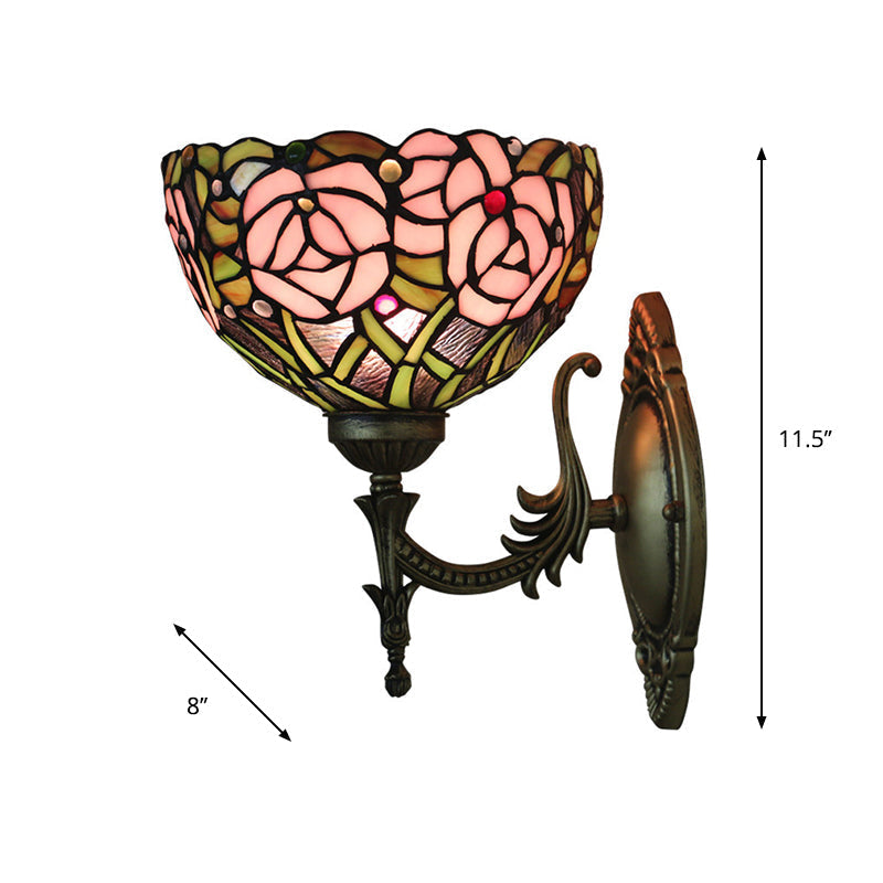 Avtoit | Pink Wall Mounted Lighting Tiffany 1 Lamp Glazed Glass Wall Lamp with Bronze Engraved Arm