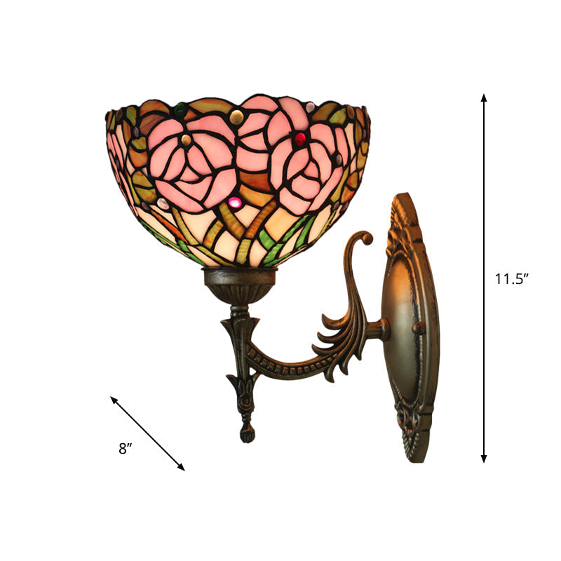 Avtoit | Pink Wall Mounted Lighting Tiffany 1 Lamp Glazed Glass Wall Lamp with Bronze Engraved Arm