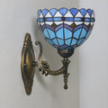 Avtoit | 1-Light Bedroom Wall Light Mediterranean Bronze Wall Sconce Fixture with Bowl Blue Glass Shade