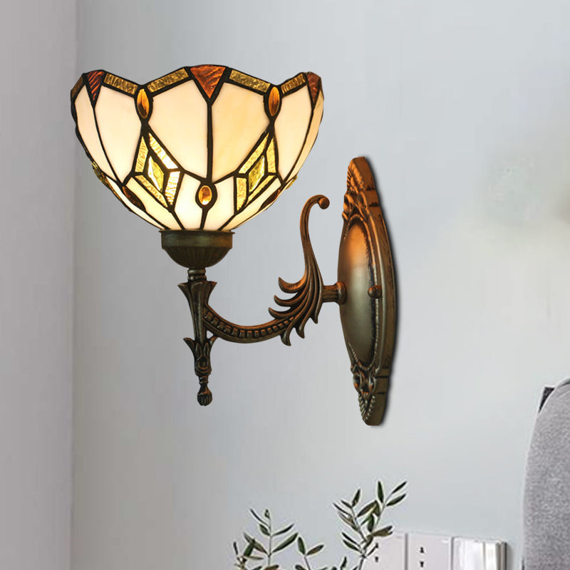 Avtoit | Baroque Flower-Shaped Wall Lamp 1 Head Beige Glass Wall Mounted Lamp in Bronze for Bedroom