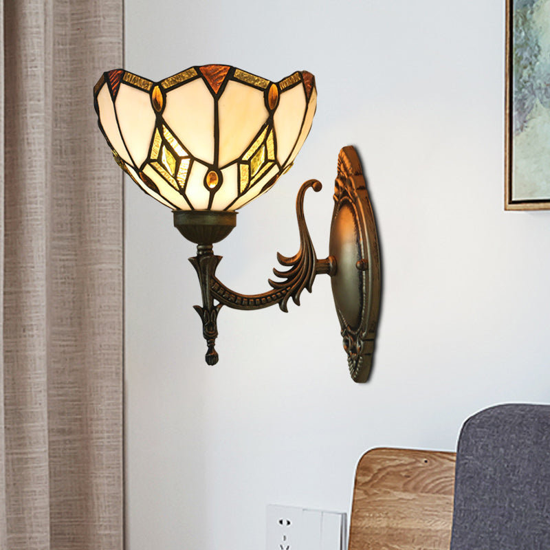Avtoit | Baroque Flower-Shaped Wall Lamp 1 Head Beige Glass Wall Mounted Lamp in Bronze for Bedroom