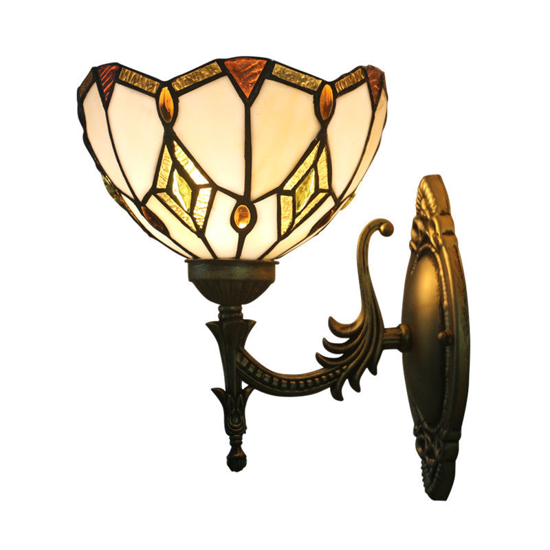 Avtoit | Baroque Flower-Shaped Wall Lamp 1 Head Beige Glass Wall Mounted Lamp in Bronze for Bedroom