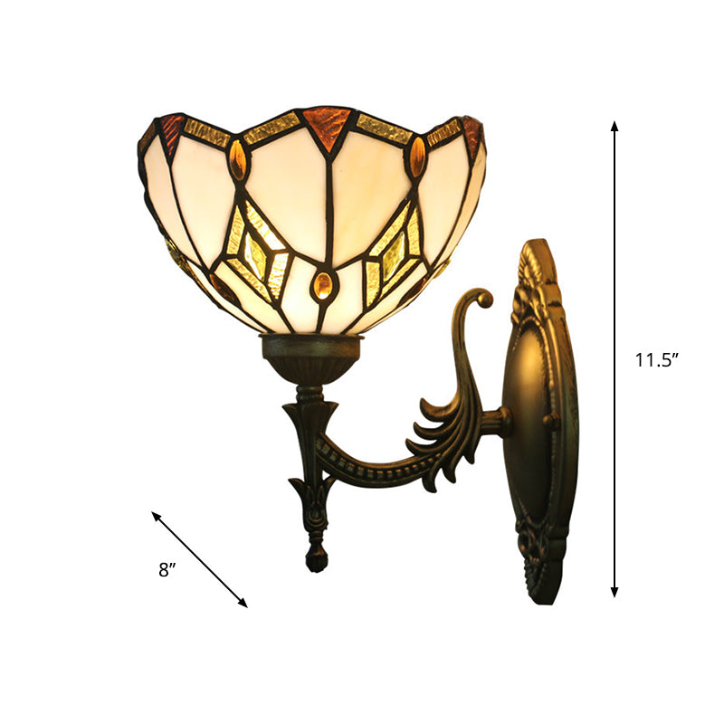 Avtoit | Baroque Flower-Shaped Wall Lamp 1 Head Beige Glass Wall Mounted Lamp in Bronze for Bedroom