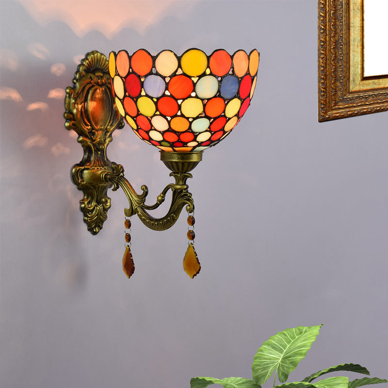 Avtoit | Stained Glass Circles Wall Lamp Tiffany Single-Ball Brass Wall Lamp With Dangles