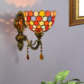 Avtoit | Stained Glass Circles Wall Lamp Tiffany Single-Ball Brass Wall Lamp With Dangles