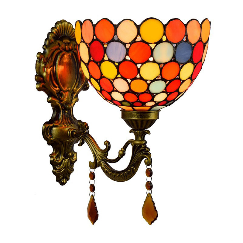 Avtoit | Stained Glass Circles Wall Lamp Tiffany Single-Ball Brass Wall Lamp With Dangles