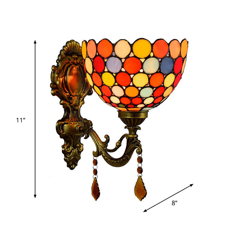 Avtoit | Stained Glass Circles Wall Lamp Tiffany Single-Ball Brass Wall Lamp With Dangles