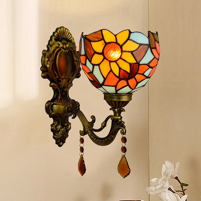 Avtoit | Handcrafted Stained Glass Brass Wall Lamp Sunflower 1-Light Tiffany Wall Mount Fixture
