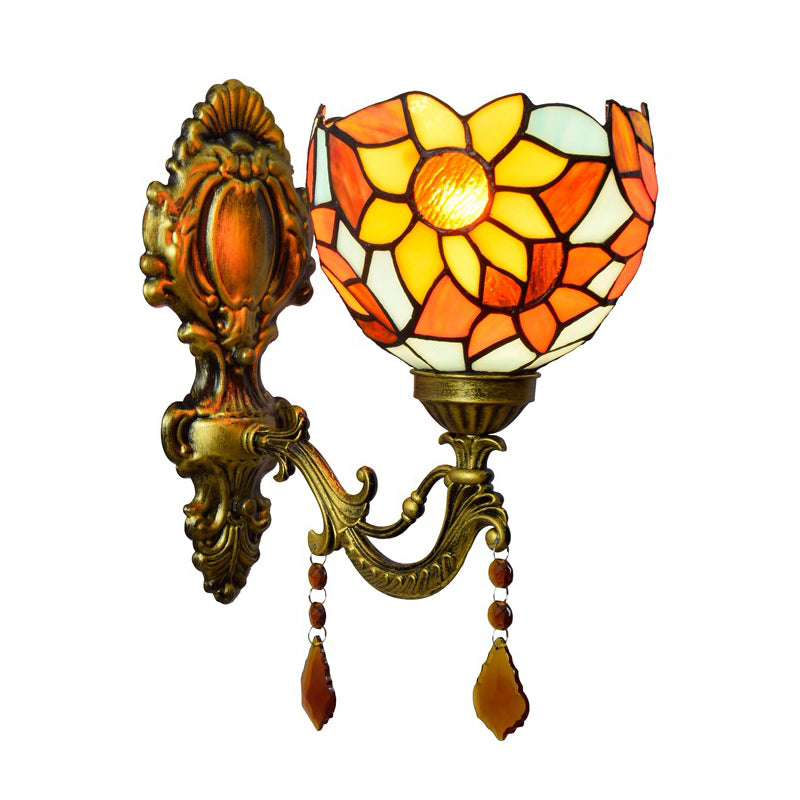 Avtoit | Handcrafted Stained Glass Brass Wall Lamp Sunflower 1-Light Tiffany Wall Mount Fixture