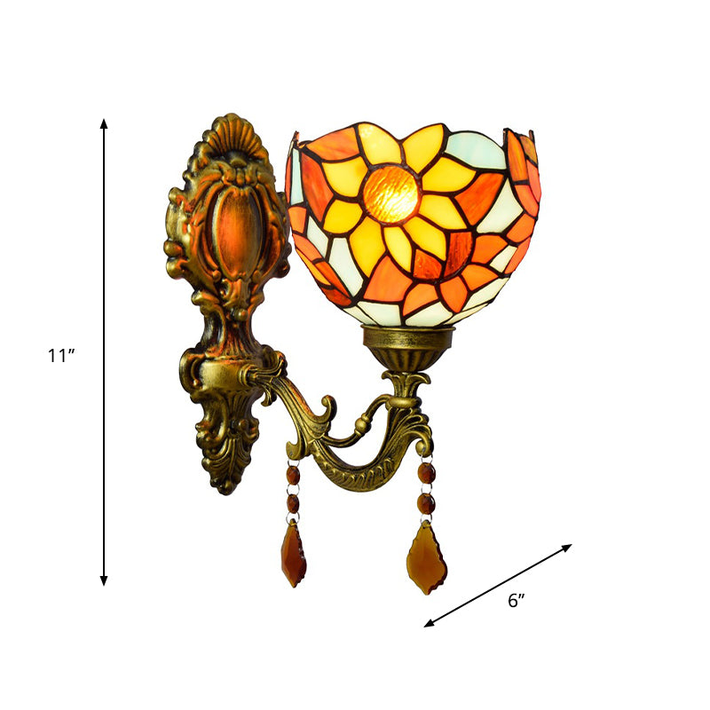Avtoit | Handcrafted Stained Glass Brass Wall Lamp Sunflower 1-Light Tiffany Wall Mount Fixture