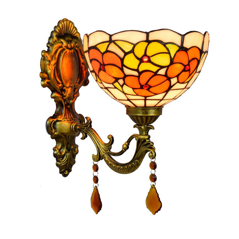 Avtoit | Leaf Pattern Bowl Stained Glass Wall Lamp Tiffany 1 Head Orange/Purple/Red Wall Mount