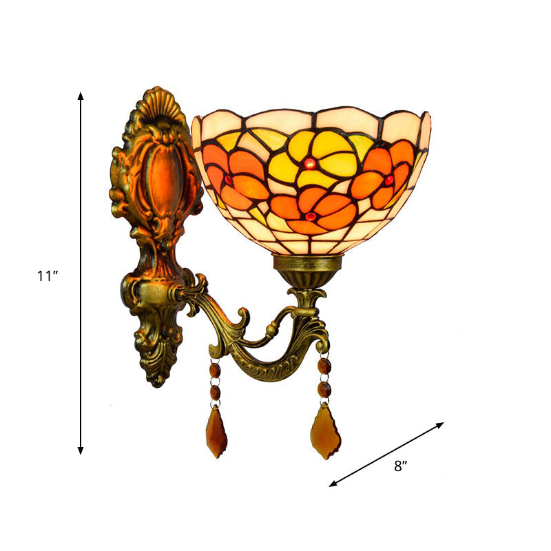 Avtoit | Leaf Pattern Bowl Stained Glass Wall Lamp Tiffany 1 Head Orange/Purple/Red Wall Mount