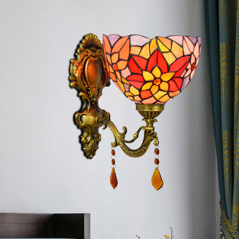 Avtoit | Leaf Pattern Bowl Stained Glass Wall Lamp Tiffany 1 Head Orange/Purple/Red Wall Mount