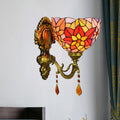 Avtoit | Leaf Pattern Bowl Stained Glass Wall Lamp Tiffany 1 Head Orange/Purple/Red Wall Mount