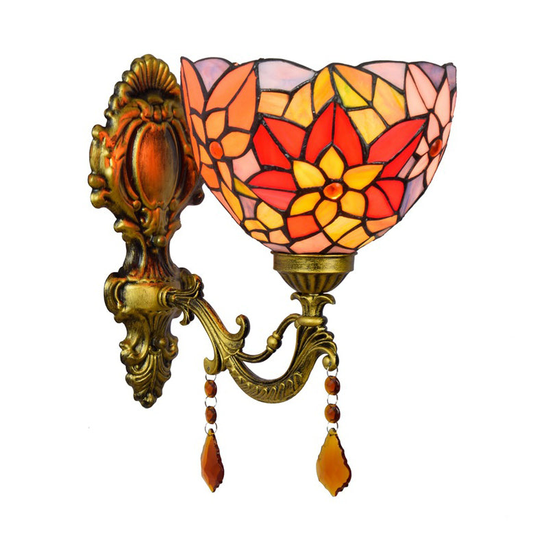Avtoit | Leaf Pattern Bowl Stained Glass Wall Lamp Tiffany 1 Head Orange/Purple/Red Wall Mount