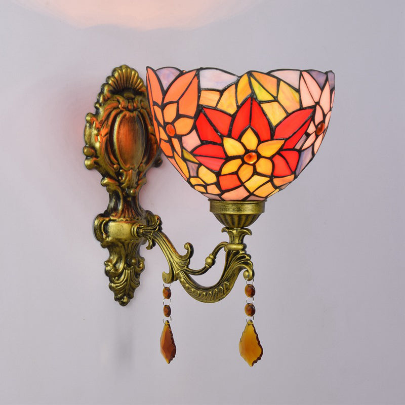 Avtoit | Leaf Pattern Bowl Stained Glass Wall Lamp Tiffany 1 Head Orange/Purple/Red Wall Mount