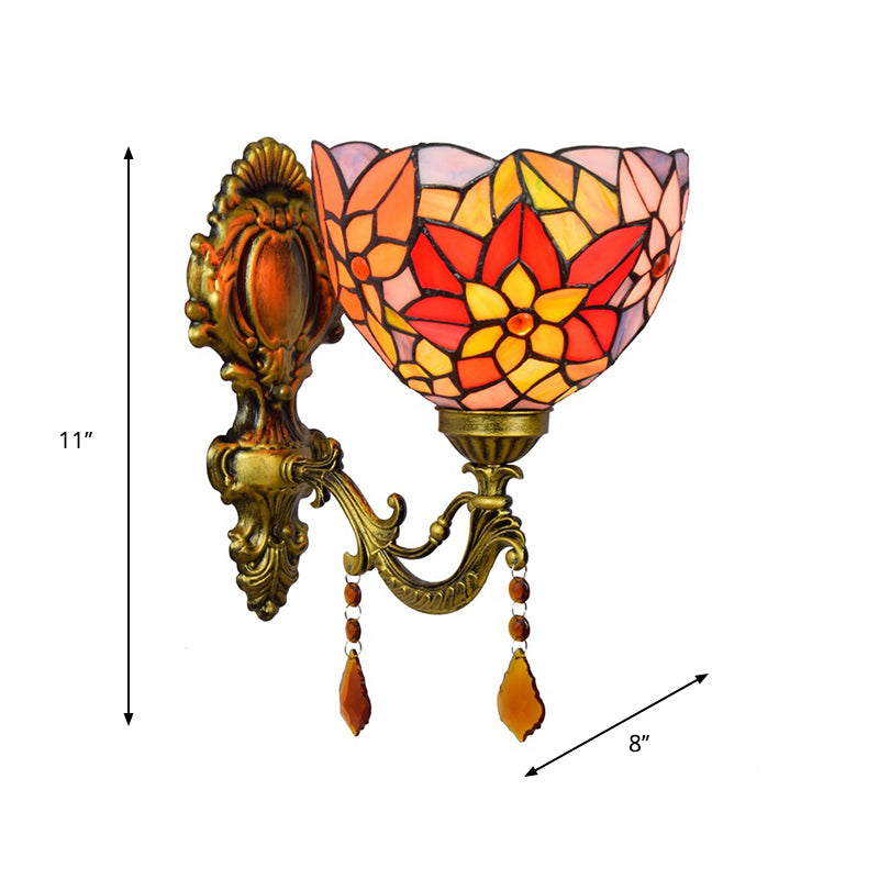 Avtoit | Leaf Pattern Bowl Stained Glass Wall Lamp Tiffany 1 Head Orange/Purple/Red Wall Mount
