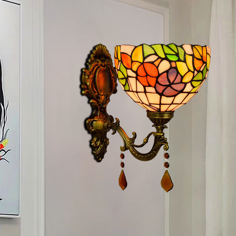 Avtoit | Leaf Pattern Bowl Stained Glass Wall Lamp Tiffany 1 Head Orange/Purple/Red Wall Mount