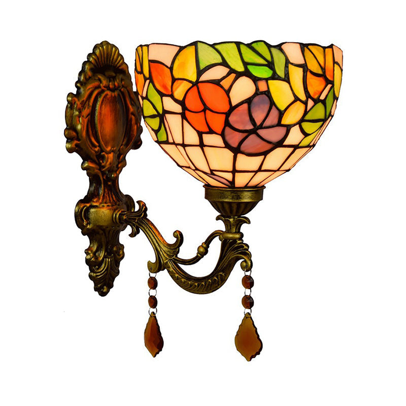 Avtoit | Leaf Pattern Bowl Stained Glass Wall Lamp Tiffany 1 Head Orange/Purple/Red Wall Mount