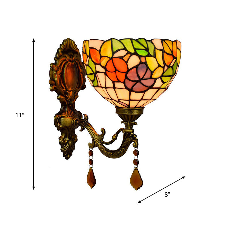 Avtoit | Leaf Pattern Bowl Stained Glass Wall Lamp Tiffany 1 Head Orange/Purple/Red Wall Mount