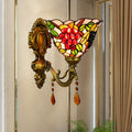 Avtoit | Single-Bulb Wall Sconces Tiffany Flared Stained Glass Wall Mount Light with Grape Pattern in Brass