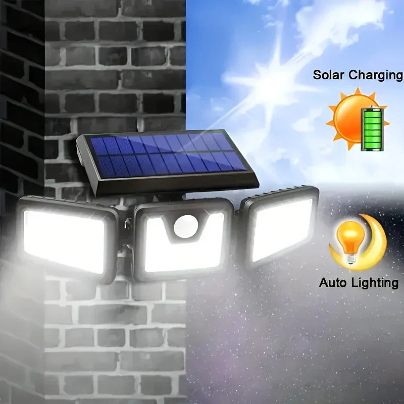Solar LED Floodlight with Motion Sensor and Three Adjustable Heads