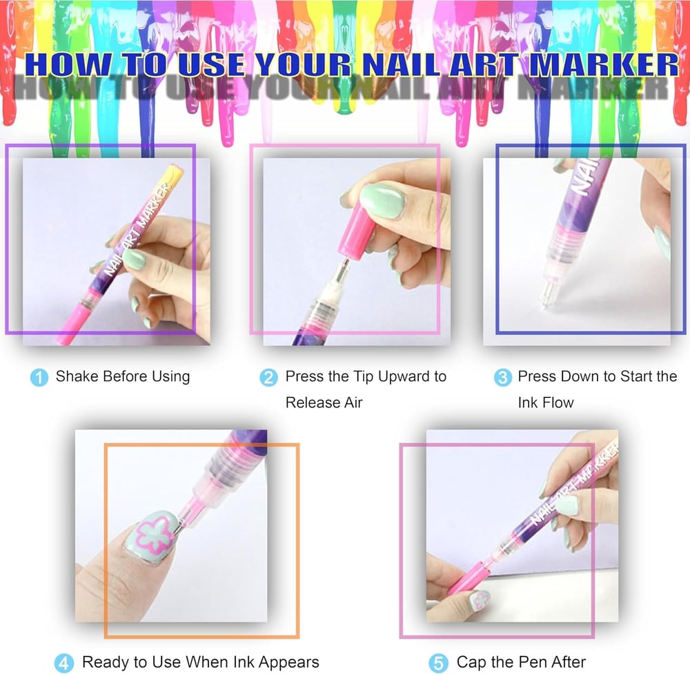 Avtoit | 12 Colors Nail Art Pens — Acrylic Nail Design Set with Fine Tip