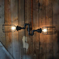 Avtoit | Black Wire Frame Wall Light with Pipe Rustic Metal 2 Lights Restaurant Wall Light Light