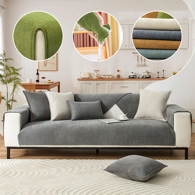 Avtoit | Wavy Check Chenille Fabric Furniture Protector Sofa Cover