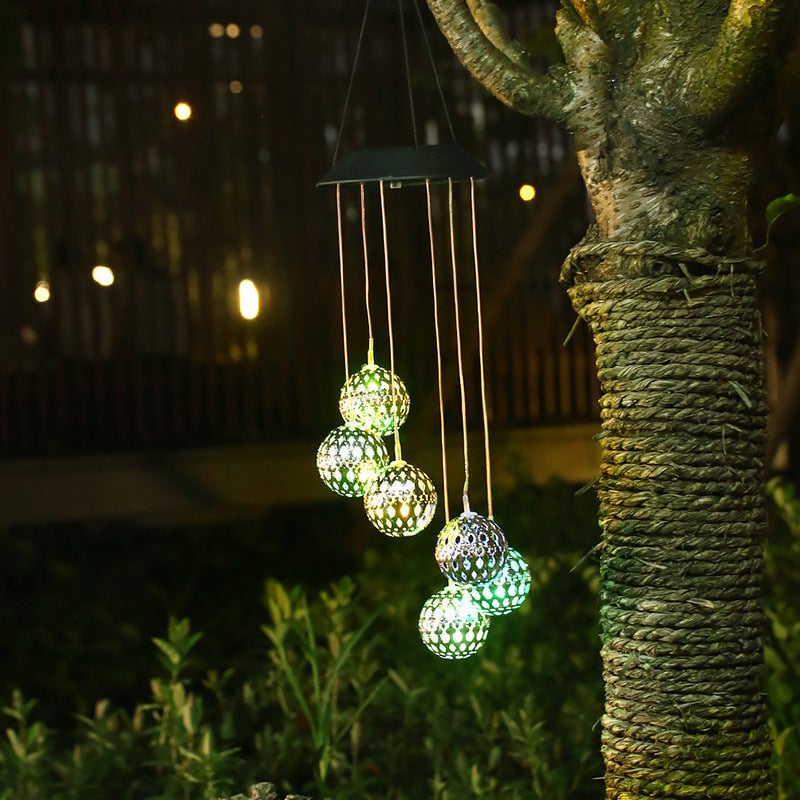 Avtoit | Solar Metal Ball Wind Chime – Solar Powered LED Garden Decoration with Soothing Sounds