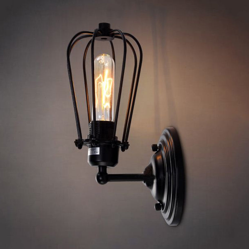 Avtoit | 1 Light Mini Wall Lamp Wall Bracket with Wire Frame Industrial Black Iron Wall Mount Lamp for Hallway