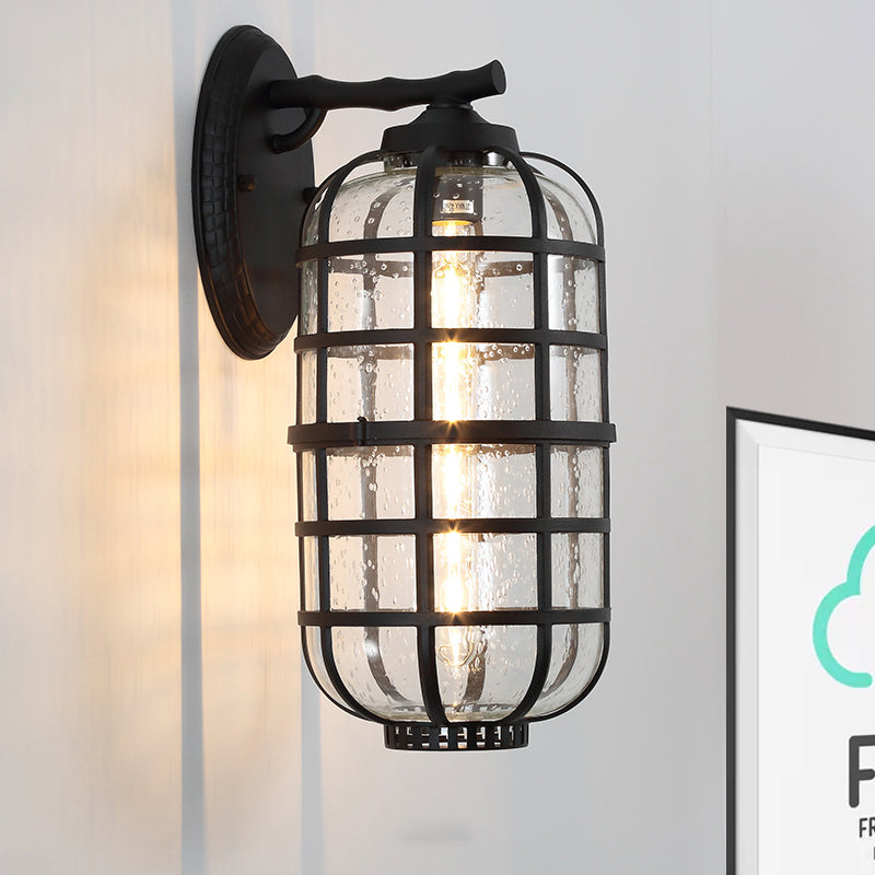 Avtoit | Caged Seeds Glass Wall Mounted Lamp Industrial Single Bulb Outdoor Sculpture Light in Black/Bronze, 5.5"/6"/8" Wide