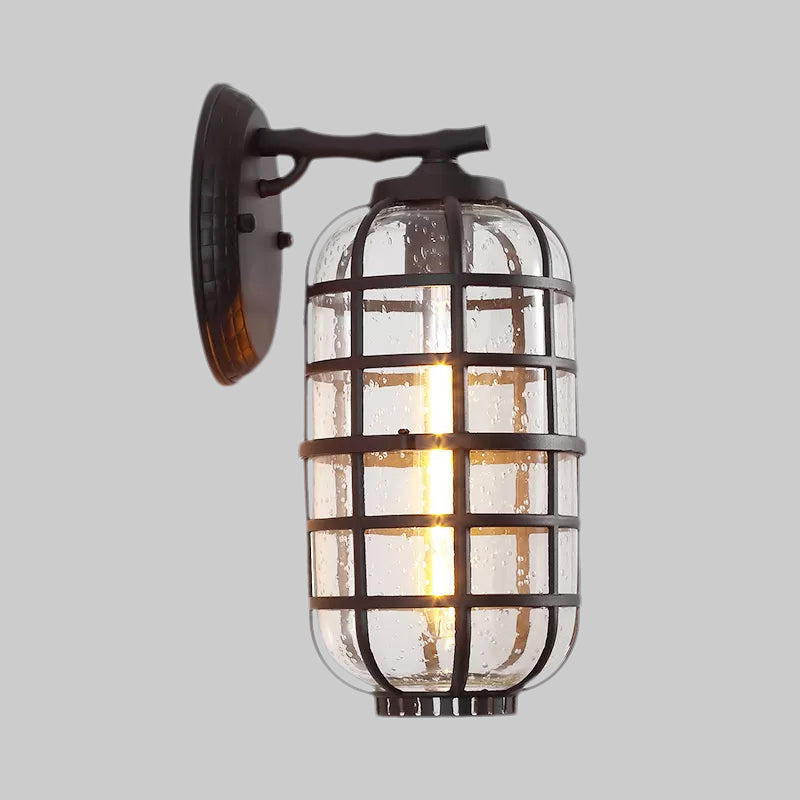 Avtoit | Caged Seeds Glass Wall Mounted Lamp Industrial Single Bulb Outdoor Sculpture Light in Black/Bronze, 5.5"/6"/8" Wide