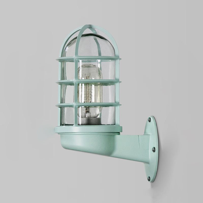 Avtoit | Cylinder Clear Glass Wall Mounted Lamp Industrial Single Bulb Living Room Wall Light in Pink/Blue/Green with Cage