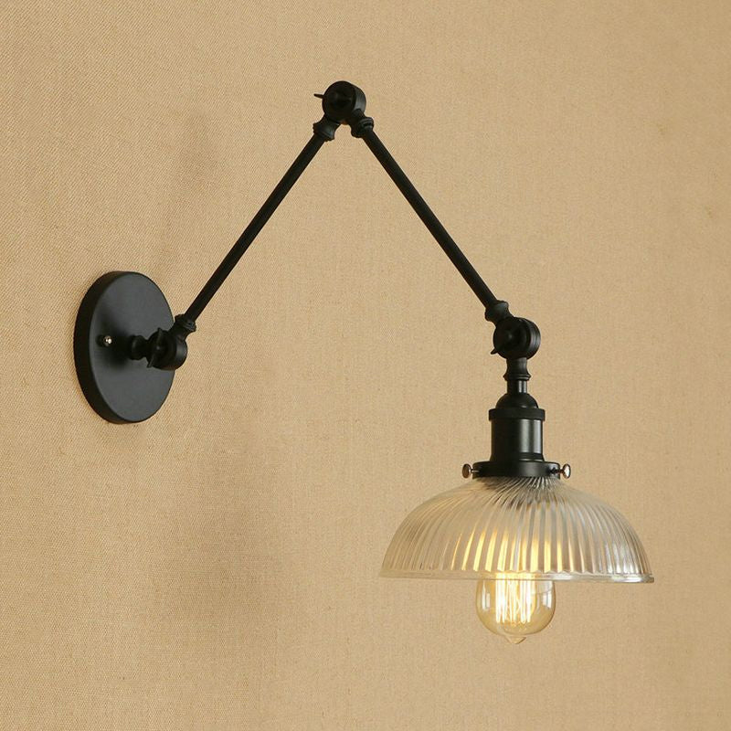 Avtoit | 1 Light Ribbed Glass Wall Lamp Light Industrial Antique Brass/Black/Rust Dome Living Room Lighting Fixture with Swing Arm