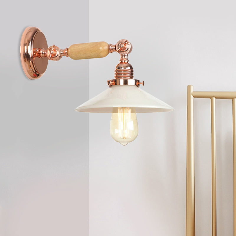 Avtoit | Rose Gold A Light Wall Lamp Industrial Opal Glass Cone Shade Lighting Fixture