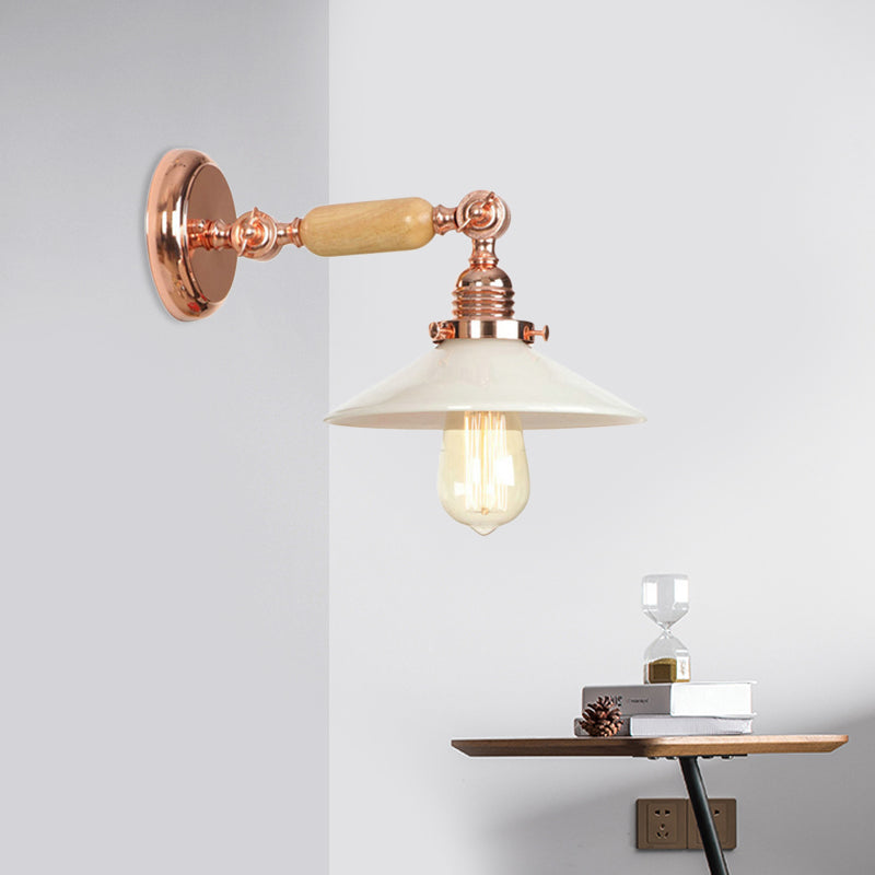 Avtoit | Rose Gold A Light Wall Lamp Industrial Opal Glass Cone Shade Lighting Fixture
