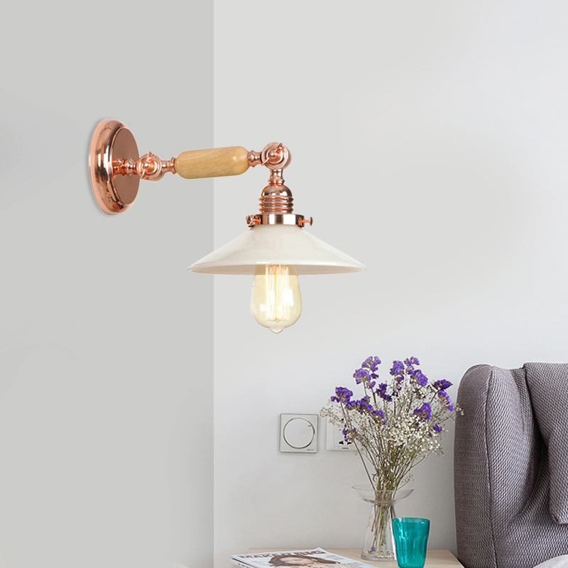 Avtoit | Rose Gold A Light Wall Lamp Industrial Opal Glass Cone Shade Lighting Fixture