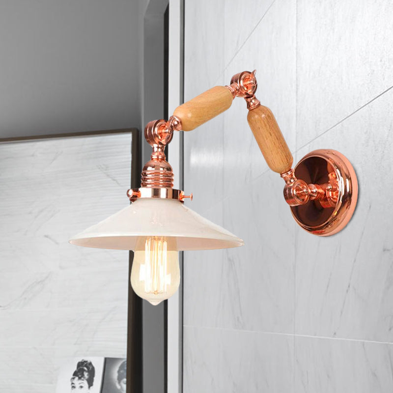 Avtoit | White glass conical wall lamp industrial 1 light living room lighting fixture with retractable arm