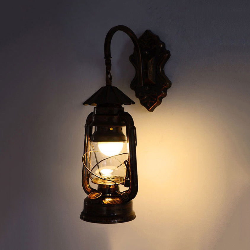 Avtoit | Clear Glass Antique Bronze Wall Light Lantern 1-Light Industrial Wall Lamp Fixture