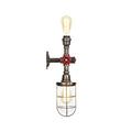 Avtoit | Metal Antique Bronze Wall Lamp Light Wire Protector 1 Ball Nautical Style Wall Fixture Light with Pipe and Valve