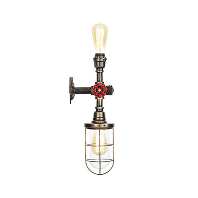 Avtoit | Metal Antique Bronze Wall Lamp Light Wire Protector 1 Ball Nautical Style Wall Fixture Light with Pipe and Valve
