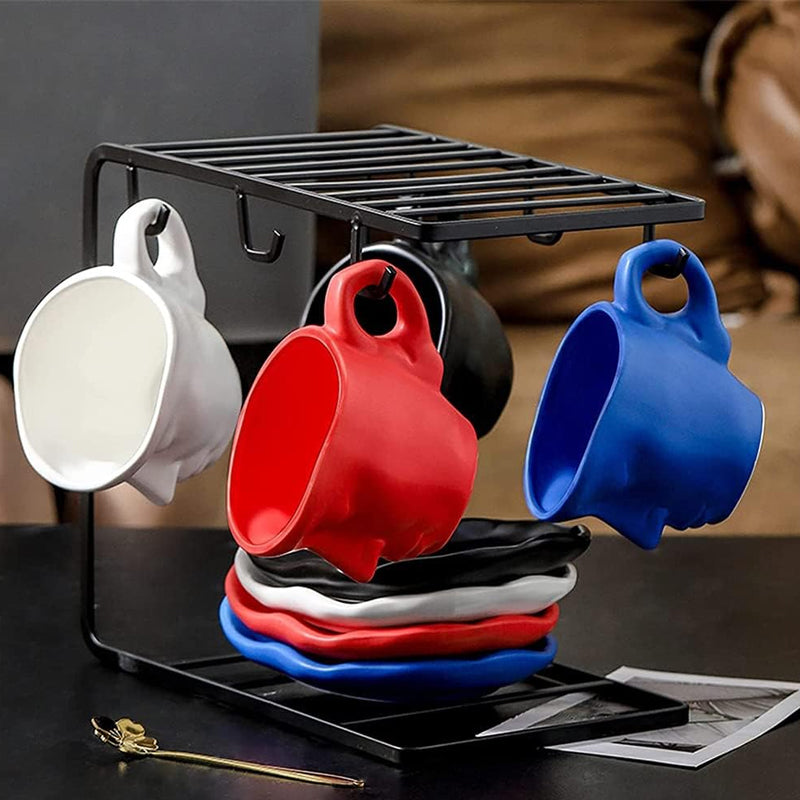 Avtoit | Metal Touching Face Creative Ceramic Kiss Coffee Cup, Artistic Vibe Mug & Saucer Set