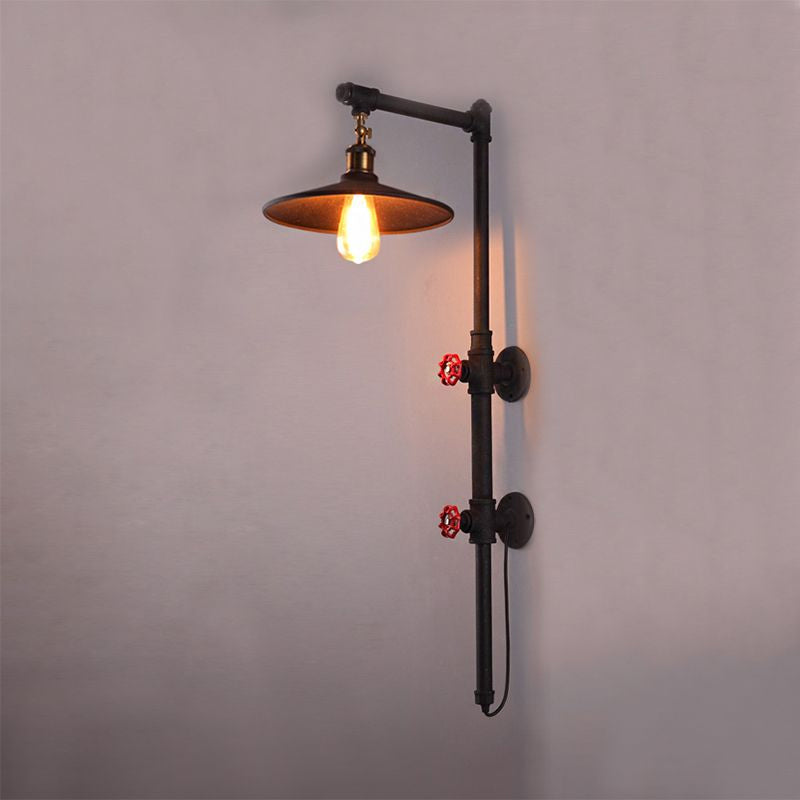 Avtoit | 1 Light Flat Wall Sconce Lighting with Pipe and Angle Arm Industrial Style Black Metallic Wall Lamp
