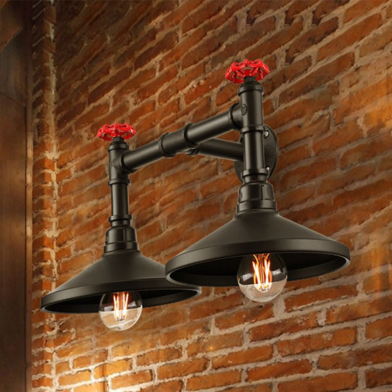 Avtoit | Industrial Cone Wall Lamp with Raw Valve 2 Heads Metal Wall Light in Black for Hallway