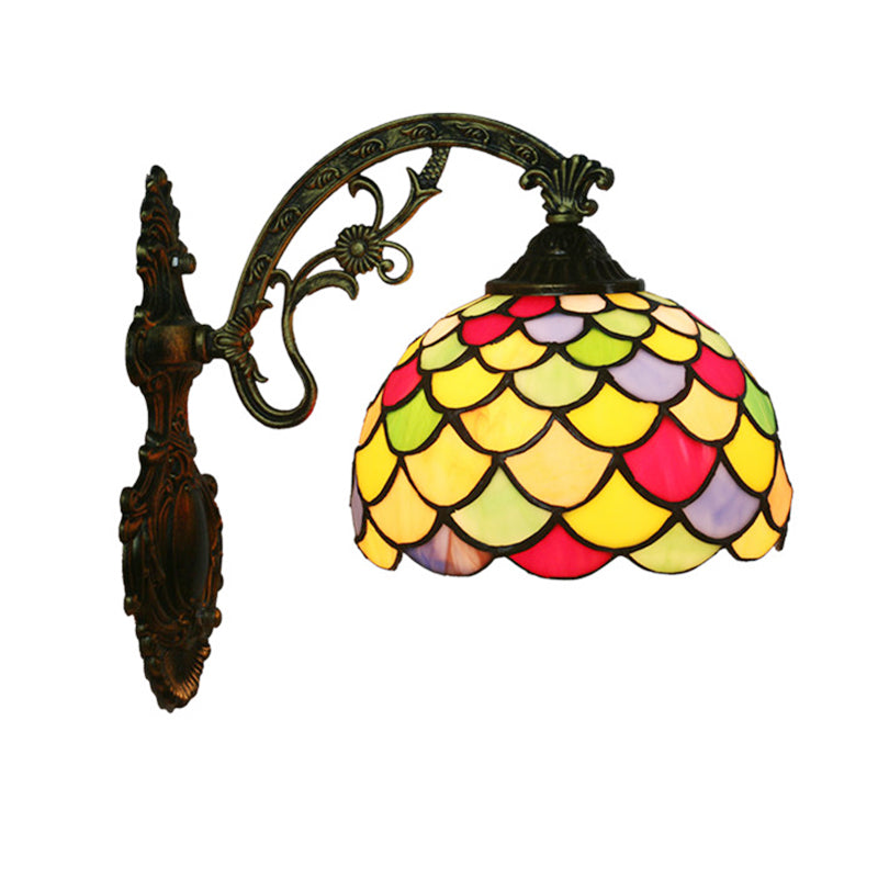 Avtoit | Fishscale Speckled Art Glass Wall Lamp Tiffany 1 Lamp Brass Wall Lamp Light with Curved Arm