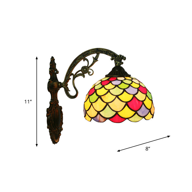 Avtoit | Fishscale Speckled Art Glass Wall Lamp Tiffany 1 Lamp Brass Wall Lamp Light with Curved Arm